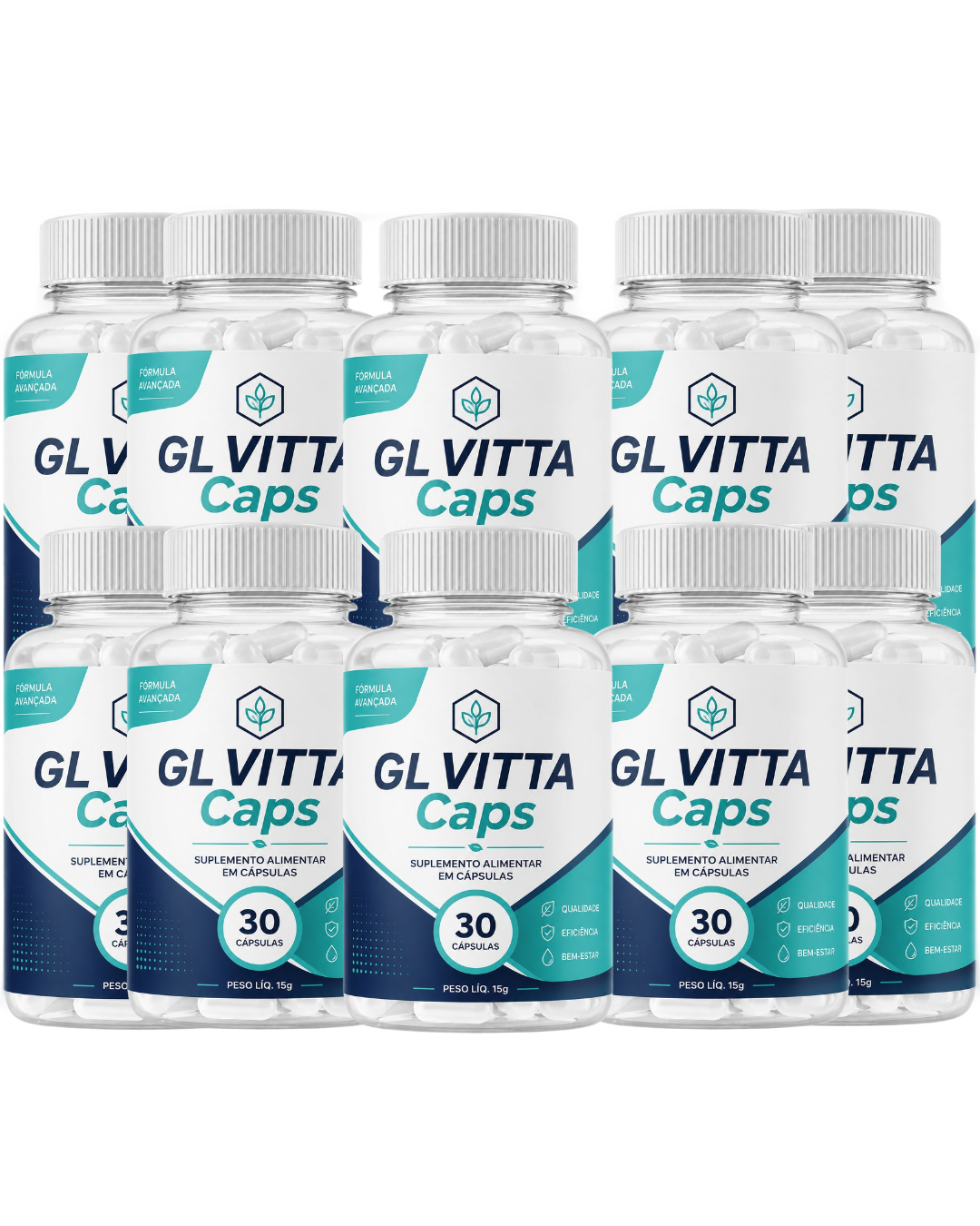 Kit com 10 potes de GL VITTA Caps